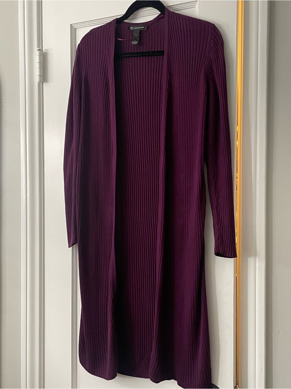 INC International Concepts Ribbed Open-Front Long Cardigan Duster  - Plum